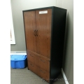Oak and Black 2 Drawer File Cabinet w Enclosed Overhead Storage